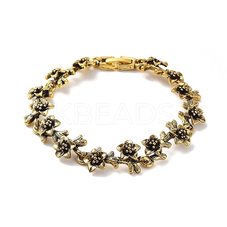 Vintage Alloy Flower Link Chain Bracelet for Women BJEW-A140-02AG-1