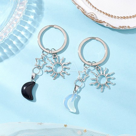 Synthetic Opalite & Natural Obsidian Pendant Keychains KEYC-JKC01212-1