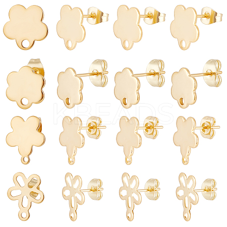 80Pcs 4 Style 201 Stainless Steel Stud Earring Findings EJEW-BBC0001-08-1