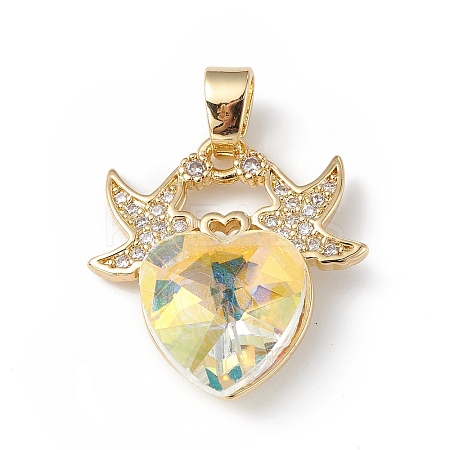 Real 18K Gold Plated Rack Plating Brass Micro Pave Cubic Zirconia Pendants KK-C015-03G-01-1