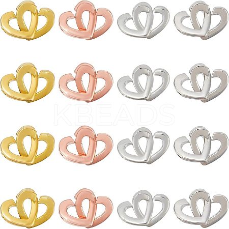 16 Sets 4 Colors Brass Two Loops Heart Interlocking Clasps for DIY Jewelry KK-FH0004-13-1