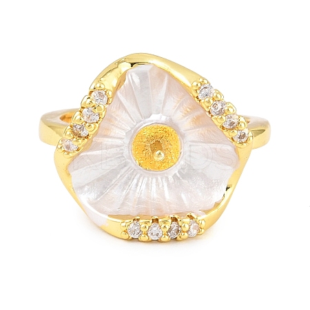 Flower Brass Micro Pave Cubic Zirconia & Enamel Cuff Ring Settings KK-CBAC351-06G-01-1