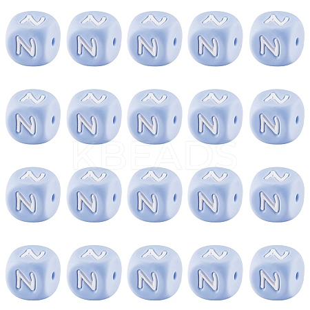 20Pcs Blue Cube Letter Silicone Beads 12x12x12mm Square Dice Alphabet Beads with 2mm Hole Spacer Loose Letter Beads for Bracelet Necklace Jewelry Making JX434N-1