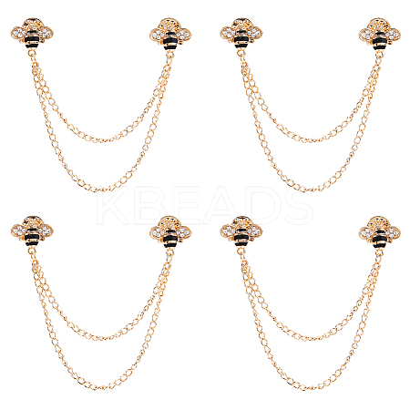4Pcs Bee Zinc Alloy Rhinestone Fringed Brooches JEWB-FH0002-33KCG-1