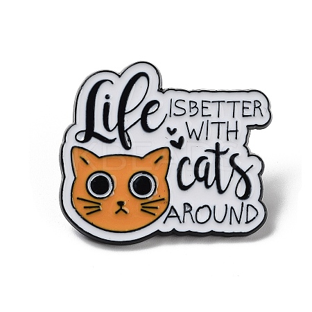 Word & Cat Alloy Enamel Pin Brooch JEWB-E035-03EB-01-1