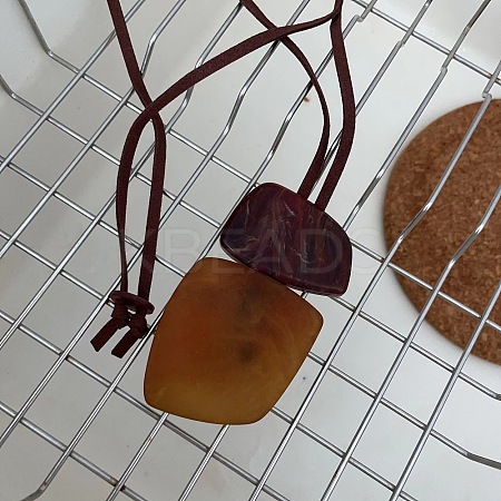 Nuggets Geometirc Resin Pendant Faux Suede Cord Long Necklaces FS-WG02B20-01-1