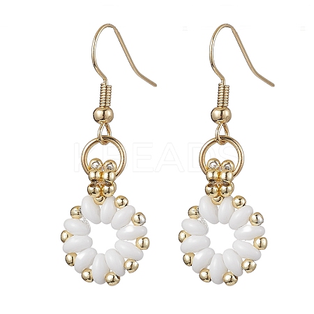 Flower Czech Glass Seed & Non-magnetic Synthetic Hematite Bead Dangle Earrings EJEW-JE05772-1