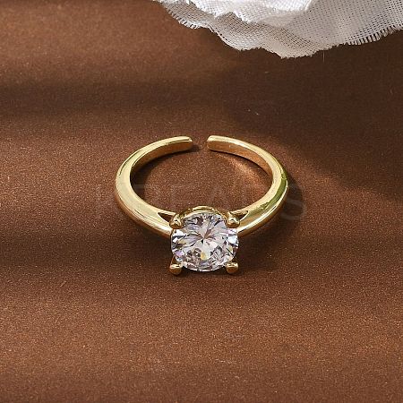 Brass Micro Pave Cubic Zirconia Cuff Open Rings for Women RJEW-B160-04G-1
