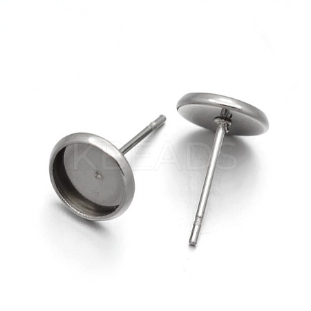 Flat Round 304 Stainless Steel Stud Earring Settings X-STAS-N075-01C-1