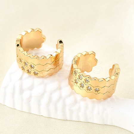 Brass Micro Pave Clear Cubic Zirconia Cuff Earrings EJEW-F370-32G-1