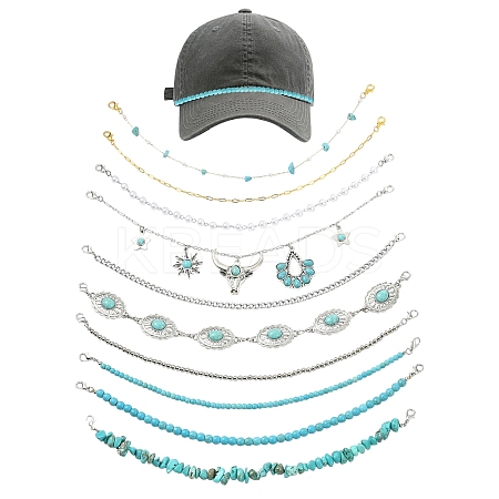 10Pcs Synthetic Turquoise & Brass & Alloy Chain Baseball Cap Chain HJEW-YW00096-1