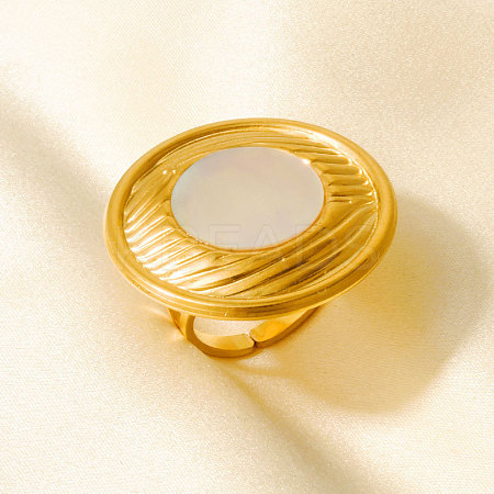 304 Stainless Steel with Natural Shell Cuff Open Rings for Women TH3507-3-1