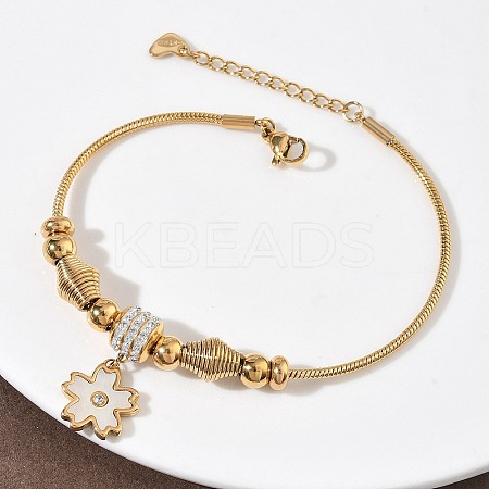 European Style Polymer Clay Rhinestones & 201 Stainless Steel & Natural Shell Charm Bracelets BJEW-G765-03G-01-1