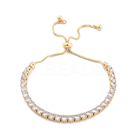 Brass Pave Clear Cubic Zirconia Flat Round Box Chain Slider Bracelets BJEW-B094-12B-G-1