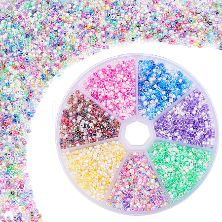 7 Sets 7 Colors Transparent Colours Luster & Rainbow Glass Seed Beads GLAA-PH0003-80-1