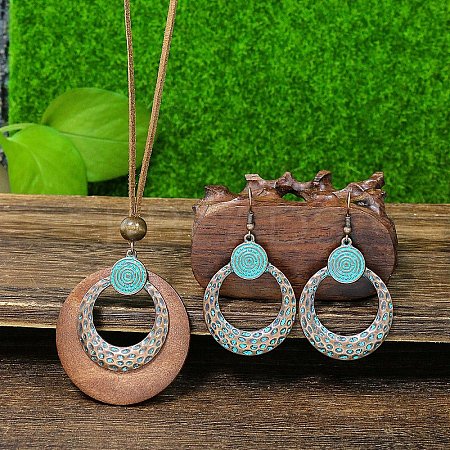 Bohemian Alloy & Wood Pendant Necklaces & Dangle Earrings Sets WG8FC17-03-1