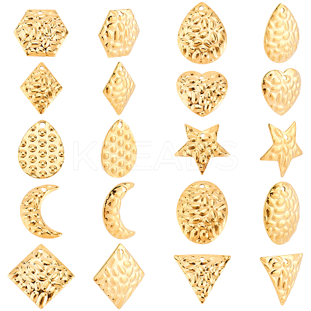 20Pcs 10 Style Textured Stainless Steel Pendants FIND-GA0002-23-1