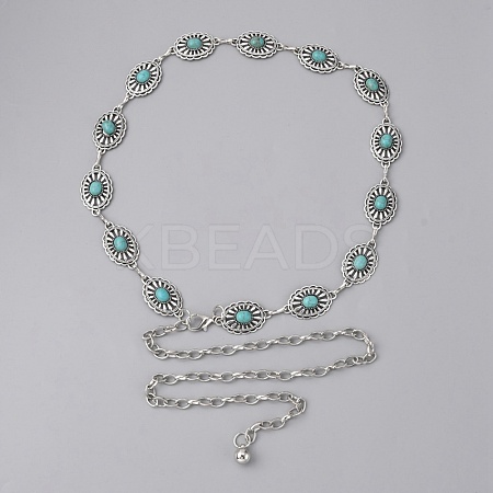 Synthetic Turquoise Oval Link Chains AJEW-WH0258-428-1
