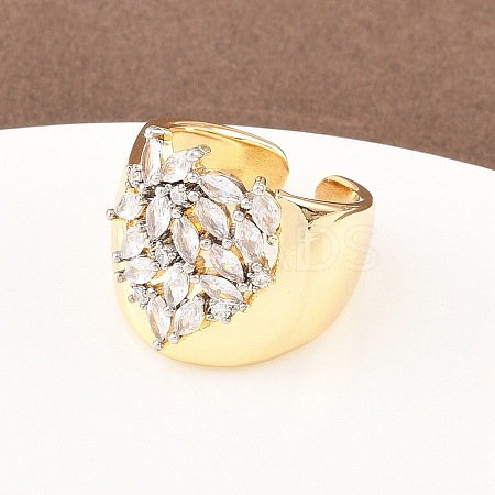 Brass Micro Pave Cubic Zirconia Cuff Rings RJEW-D333-04A-G-1