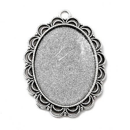 Tibetan Style Antique Silver Alloy Flat Oval Pendant Cabochon Settings X-TIBEP-M022-58AS-1