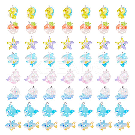 40Pcs 8 Styles Ocean Theme Transparent Resin Cartoon Pendants RESI-AR0001-44-1