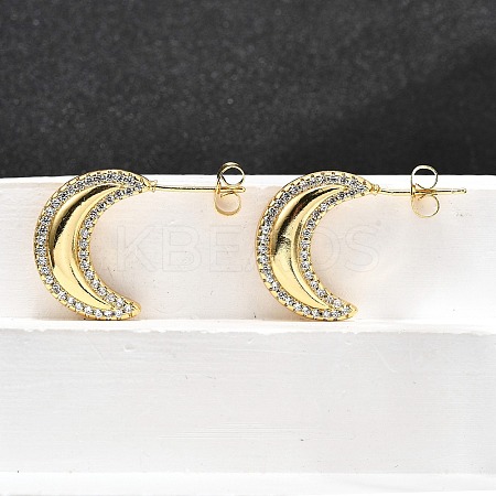 Brass Micro Pave Clear Cubic Zirconia Stud Earrings for Women EJEW-U056-03G-1