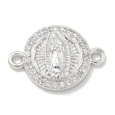 Rack Plating Brass Micro Pave Clear Cubic Zirconia Religion Virgin Mary Connector Charms KK-L224-094P-05-1