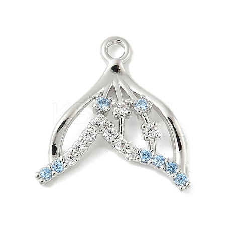 Brass Pave Light Sky Blue and Clear Cubic Zirconia Sea Animal Connector Charms KK-M326-07B-P-1