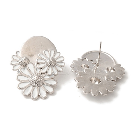 Rack Plating Flower Brass Enamel Stud Earrings EJEW-B062-34P-1