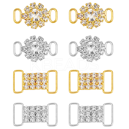 8Pcs 4 Styles Brass Crystal Rhinestone Connector Charms KK-HY0003-35-1