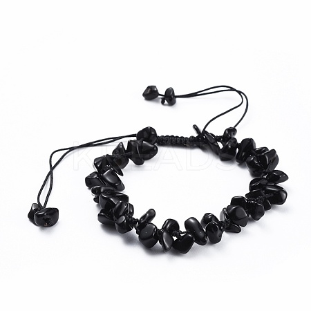Adjustable Natural Obsidian Chip Beads Braided Bead Bracelets BJEW-JB04392-03-1