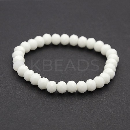 Faceted Opaque Solid Color Crystal Glass Rondelle Beads Stretch Bracelets BJEW-F072-15-1