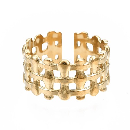 304 Stainless Steel Bar Wrap Open Cuff Ring RJEW-T023-01G-1