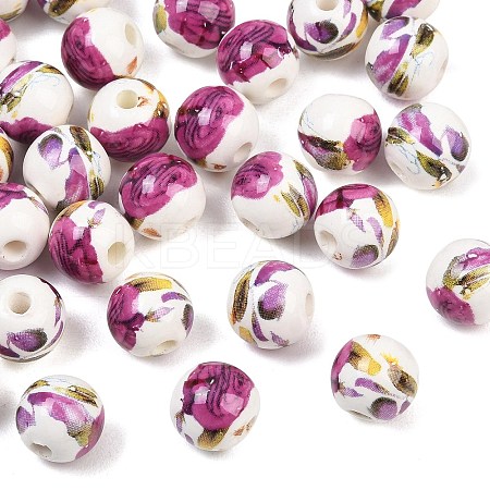 Floral Printed Porcelain Beads PORC-Q199-10mm-09-1