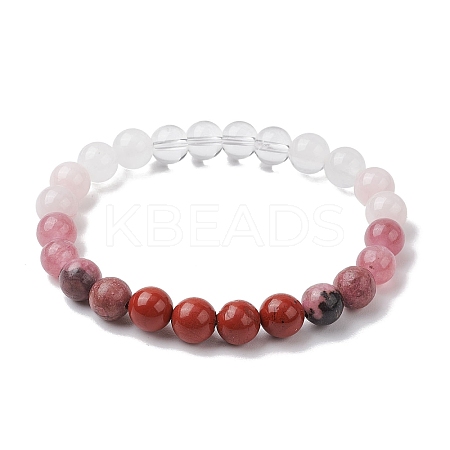 Natural Rose Quartz & Mixed Gemstone Round Beaded Stretch Bracelets for Women BJEW-JB11056-02-1