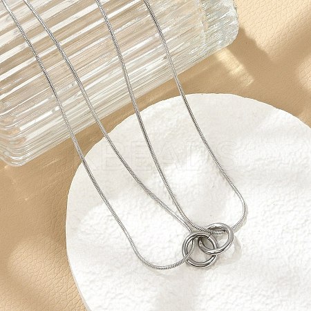 304 Stainless Steel Double Layer Snake Chain 2-Ring Link Necklaces LS-NJEW-R017-01P-1