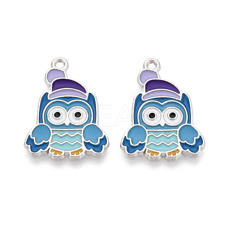 Rack Plating Alloy Enamel Owl Pendants ENAM-T024-72A-P-1
