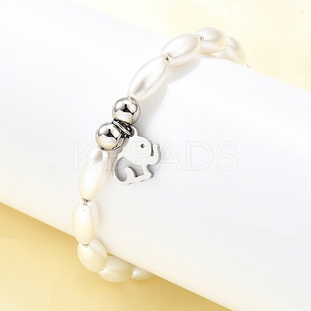 304 Stainless Steel Elephant Charm Bracelets for Women BJEW-C098-13P-1