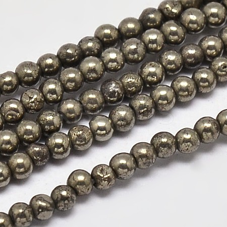 Natural Pyrite Round Beads Strands G-F197-10-2mm-1