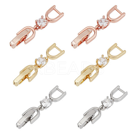6Pcs 3 Colors Brass Clear Cubic Zirconia Fold Over Clasps FIND-HY0004-04-1