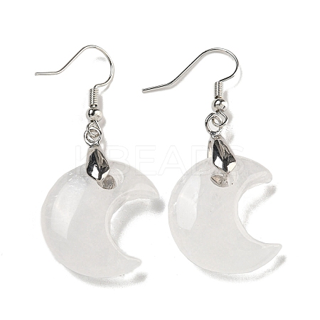 Rack Plating Moon Brass Dangle Earrings for Women EJEW-B064-02P-01-1