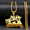 201 Stainless Steel Hollow Cute Cat Pendant Necklaces for Women NJEW-K283-38G-1