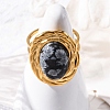 Oval Natural Snowflake Obsidian Finger Rings RJEW-M063-01G-18-4