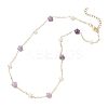 Natural Lepidolite Star & Natural Freshwater Pearl & Brass Link Chain Necklaces NJEW-JN05687-03-5