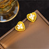 Heart Brass Micro Pave Clear Cubic Zirconia Stud Earrings EJEW-K325-01G-1