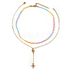 304 Stainless Steel Pendant Colorful Glass Beaded Double Layer Necklaces for Daily Wear WG8061-2-5