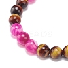 Natural Agate & Tiger Eye(Dyed & Heated) & Black Onyx Round Beaded Stretch Bracelet BJEW-JB08400-01-4