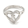 Heart with Letter Rack Plating Brass Micro Pave Clear Cubic Zirconia Adjustable Rings for Women RJEW-I105-01P-K-2