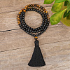 Black Obsidian & Tiger Eye 108 Mala Prayer Round Beaded Wrap Necklaces with Long Tassel FS-WG54ED5-02-1