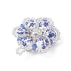 Handmade Blue and White Floral Printed Porcelain Bead Flower Pendants PALLOY-MZ01189-4